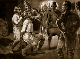 Ceolwulf, król Northumbrii, ostrzyżony siłą, 731, ilustracja z „Hutchinson